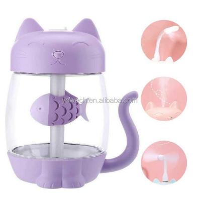 China Creative Cute Home Office Bedroom Lobby Hotel Cartoon Cat And Fish 7 Colors Changing Light USB Essential Oil Diffuser Air Humidifier With Lamp usb fan for sale