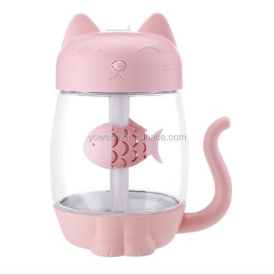 China Hot Selling 350ml Aroma Diffuser Aroma Diffuser Cute Cartoon Cute Cat USB USB Air Humidifier Household Mini With USB Night Light Fan for sale