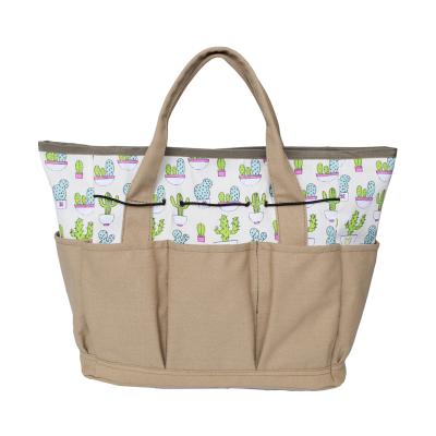 China Multi Pockets Garden Tool Khaki Portable Canvas Tote Bag For Gardening Tools for sale