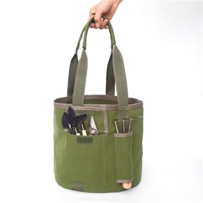 China Outdoor Portable Durable Folding Canvas Garden Bucket Storage Bag for sale