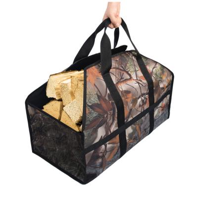 China High Quality Dustproof 600D Oxford Cloth Camouflage Firewood Carrier Tote Bag With Comfortable Handle for sale