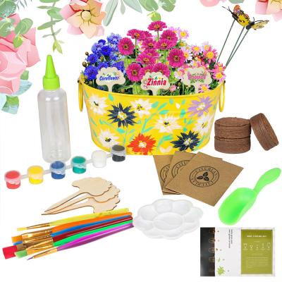 China Cartoon Amazon Selling Paint and Plant Horticulture Kit with Yellow Iron Planter for Kids - Science STEM Toys for sale