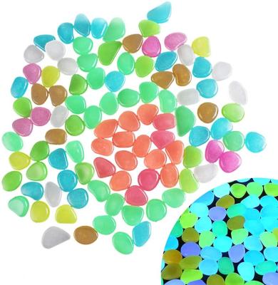 China Hotel 100 Pcs Mixed Color Luminous Glow Pebbles Stones for Outdoor Light and Solar Powered Aquarium Decoration Decor Pathway for sale