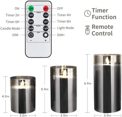 China Home Decoration Candle 3 LED Flame Flashing Battery Operated Candle Movable Trickless Real Wax Columns With Remote Control And Timer for sale