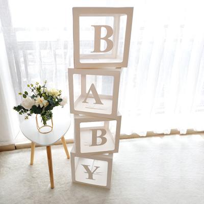 China 4PCS/Set Recyclable Baby Shower Box Boy Girl Decorations Transparent Halloween Birthday Party Decorations Kids Name Customize Balloon Box for sale