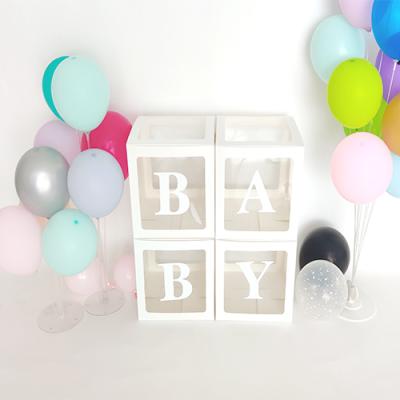 China Recyclable Baby Shower Decorations Balloon Boxes For Boy Girl , 4PCS Baby Block Boxes With 30PCS Baby Letters for sale