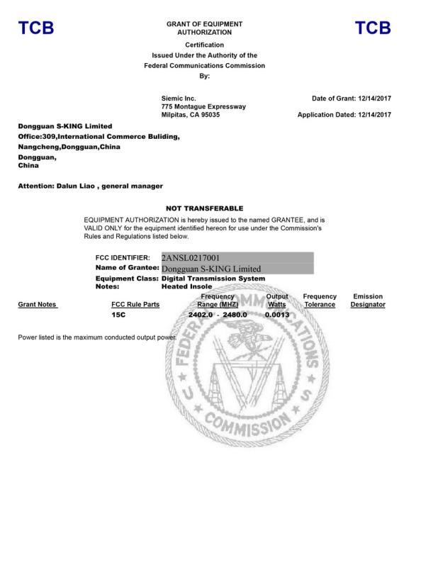 FCC - Dongguan S-King Limited