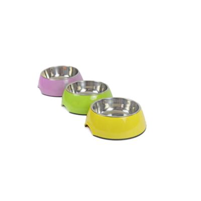 China Sustainable SD Round Stainless Steel Round Solid Color PET Melamine Bowl Non-Slip Pet Food Bowl for sale