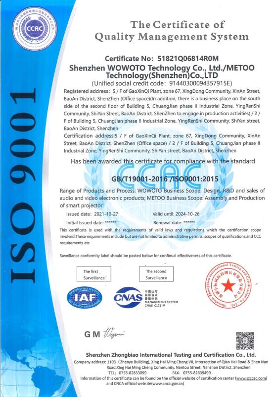 ISO9001 - Shenzhen WOWOTO Technology Co., Ltd.