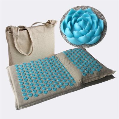 China Non-slip Acupressure Mat And Pillow Set Waterproof Coconut Lotus Spikes Acupressure Body Mat Exercise Dropshipping Eco Fabric Home Canvas for sale