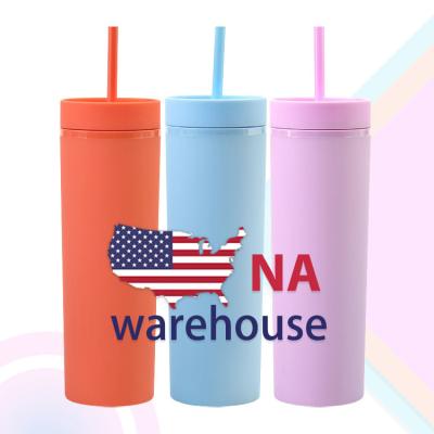 China Viable USA Store 16oz Multi Color Acrylic Cup Tumbler Plastic Acrylic Water Bottles With Straw Matte Double Walled Pastel Color for sale