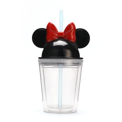 China Mini Mickey Tumblers Acrylic Cute Minnie Viable Eco-Friendly Coffee Mug With Plastic Mickey Mouse Lid Double Wall Tumbler for sale