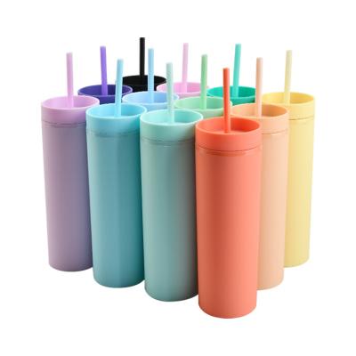 China Sustainable USA Warehouse Overseas Delivery 16oz Pastel Acrylic With Lids Straws Double Wall Matte Plastic Tumblers DIY Gifts Cups for sale