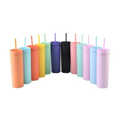 China PORTABLE Ready to Ship Reusable Plastic Double Wall Tumbler Cups 16oz Flat Surface Pastel Colored Acrylic Tumbler From USA Warehouse for sale