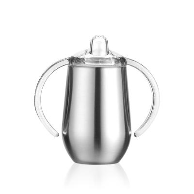 China Sustainable 10 Ounce Kids Stainless Steel Baby Sippy Cup Bottle With Spout Egg Shape Tumbler With Double Handle for sale