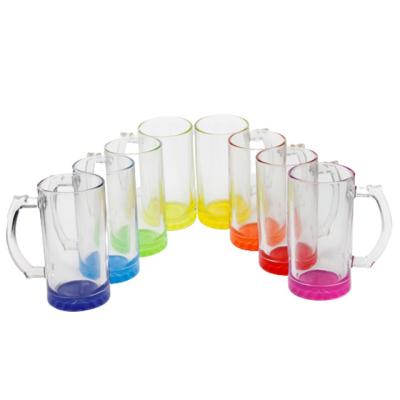 China Customized Viable Transparent Rainbow Color 16oz Bottom Wheat Bar Beer Coated Glass Drinking Clear Sublimation Blank Glass Stein Mug for sale