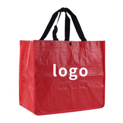 China PP Eco Woven Sack Waterproof Reusable Supermarket Bag Red Grocery Bag for sale