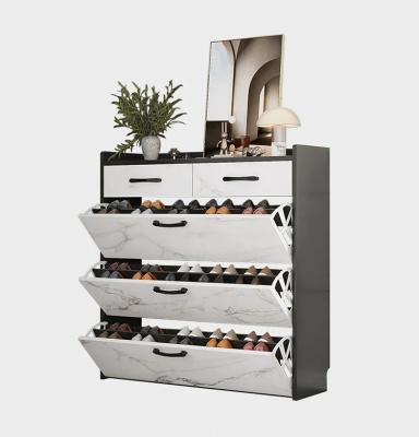 China Modern Modern Marble Color 4 Tier Shoe Cabinet Wooden Shoe Rack with Storage Drawer for sale