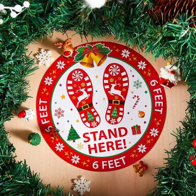 China 8 Inch UV-Resistant Christmas Floor Decal Backing Here Social Distancing Floor Sticker For Crowd Control Boards for sale