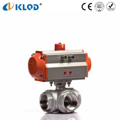 China KLQD Brand Pneumatic Actuator Stainless Steel Double Acting / Single Acting Three Way Ball Valve for sale