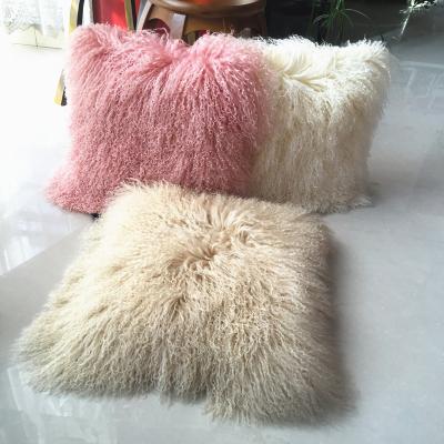 China 100% Real Mongolian Eco-friendly High-grade Curly Lambswool Fur Body Pillow 40*40cm for sale