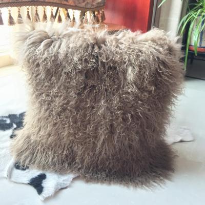 China Eco-friendly Mongolian Fur Plush Lamb Wool Sofa Bed Cushion Cover Super Soft Tile Case for sale