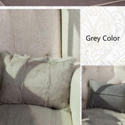 China Large Real Fur Sofa Floor Cushion Covers Gray Goat Fur Pillow Mongolian Fur Pillow Goat Fur Pillow for sale