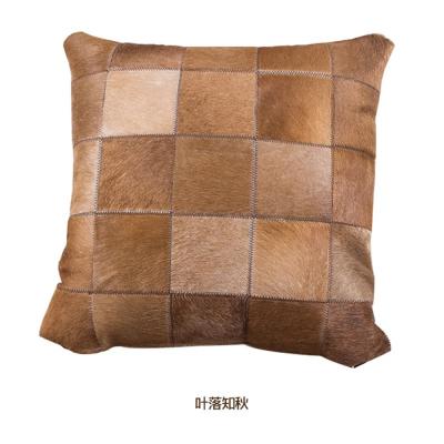 China Bedding factory outlet color natural cow fur leather pillow for sale