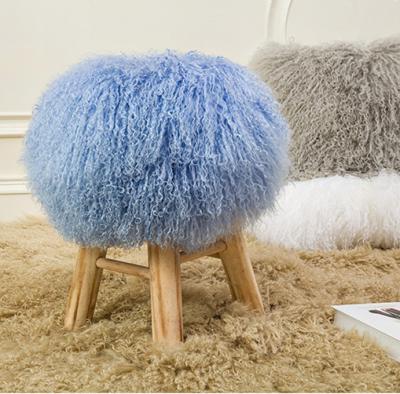 China Eco - Friendly Blue Color Tibetan Sheepskin Fur Seat Covers For Stools Chairs for sale