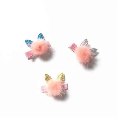 China Children's Hair Decoration Mink Hairball Hair Clip Baby Girl Hair Clip for sale