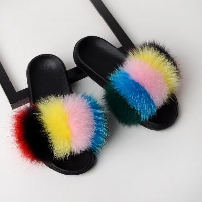 China Comfortable Fox Real Fur Slides Genuine Fur Slide Sandals for sale