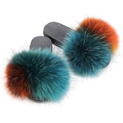 China Comfortable Wholesale Fox Fur Slides Women Fox Fur Slides Slippers for sale