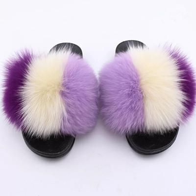 China Factory Wholesale Custom Hair Comfortable Long And Fluffy Real Fox Fur Slides for sale