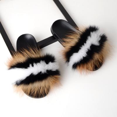 China Wholesale Comfortable Indoor Furry Fluffy Women Home Slippers Real Fox Fur Slippers Comfortable for sale