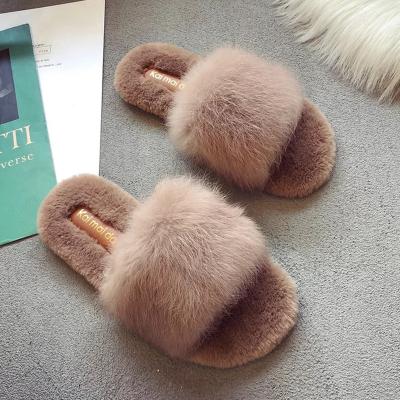 China Soft Faux Fur Women Slippers Soft Fur Slides for sale