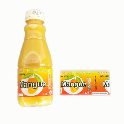 China Mango Juice Beverage Bottle Sticker Label Waterproof Custom Adhesive Waterproof Design, Printing Soft Drink Bottle Adhesive Label for sale