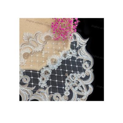 China Viable White Luxury Beading French Lace With Rhinestones Lace Trim Fabric for sale