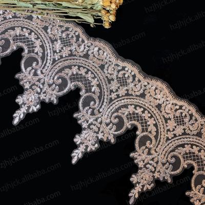 China Viable in stock hot selling custom made pink polyester embroidery lace sewing trim for clothes textile home curtain for sale