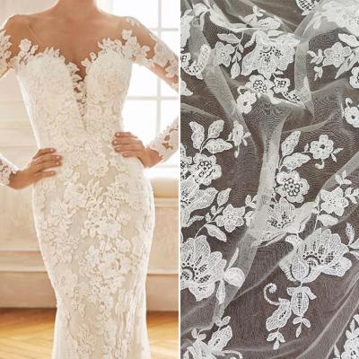 China Handmade white bridal wedding dress lace up fabric with sequins for women wedding dress for sale