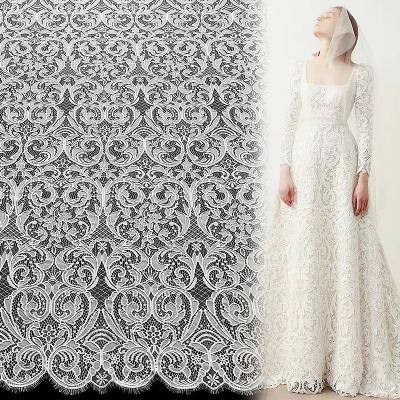 China Handmade Wholesale White 3D Flower Elegant Bridal Lace Fabric With Sequins For Women Wedding Bridal Dress for sale