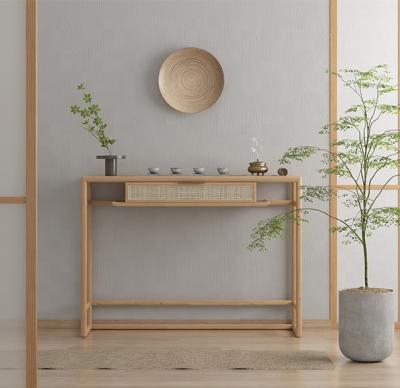 China Hallway Solid Wood Tall Console Table (New Design Others) 2021 Adjustable Decorative Nordic Modern Furniture Rattan With Drawer for sale