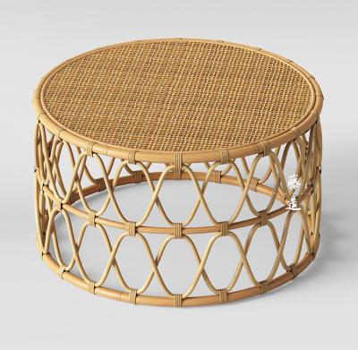 China Mid Century Design Modern Nordic Side Table Around Natural Rattan Wood Coffee Table For Living Room Decor for sale