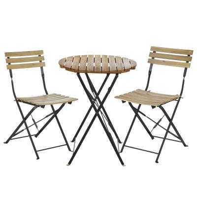 China Factory Wholesale Industrial Garden Furniture Wooden Iron Leg Folding Around Garden Table And Outdoor Camping Chairs Set for sale