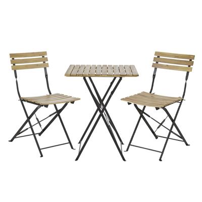 China Industrial Hot Selling Iron Outdoor Square Wood Furniture Outdoor Garden Cafe Folding Table Chair Set for sale