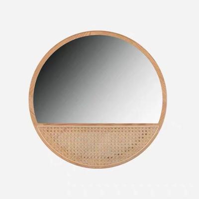 China Modern Wall Mirror Espejos Decorativos Mirrors Home Round Hang Wall Mirror Furniture Solid Wood Rattan Decoration for sale