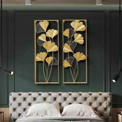 China Wholesale New Classic/Postmodern Wall Hanging Accents Gold Ginkgo Leaves Metal Flower Wall Art Luxury HOME Decor for sale