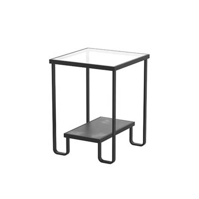 China OEM ODM MESA Side Table Adjustable Auxiliary Modern French Black Marble Glass End Small Side Table (Other) With Storage for sale