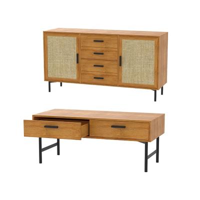 China Modern Vintage Industry Living Room TV Wooden Stand Cabinet And Coffee Table Set With Storage for sale