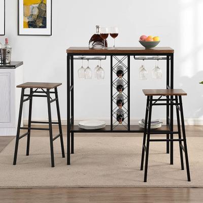 China Modern Industrial Wood Dining Table Kitchen Bar Bar Table and High Chairs Sets for sale