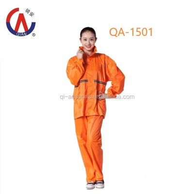 China Wholesale Fluorescent Orange Bachelorette Rainwear Polyester Rain Wear For Men And Women/QA-1501 Cheap Adult Rain Suit With Pants For Wholesale for sale